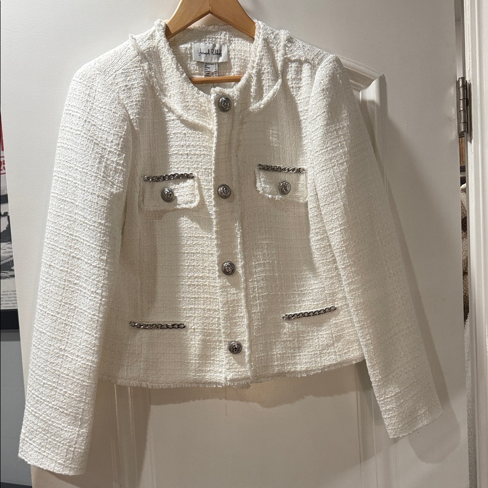 Joseph Ribkoff White Tweed Blazer with Chain Detail